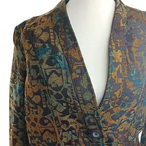Coldwater Creek Blazer Brown Intricate Pattern 2 Button Long Sleeve Size S - Picture 3 of 7